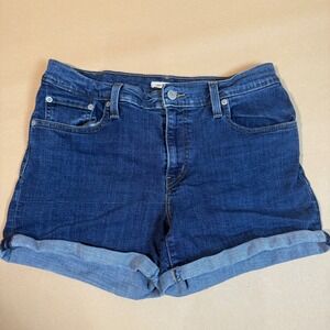 Levi's Mid Length Denim Shorts Dark Wash Cuffed Womens Size 31‎